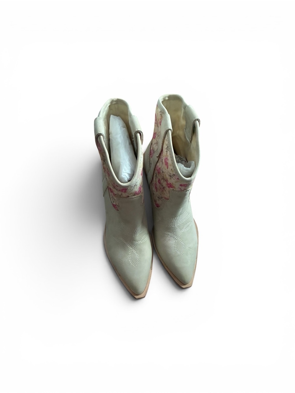 Dolce Vita Cream Ankle Boots with Pink Floral Accent